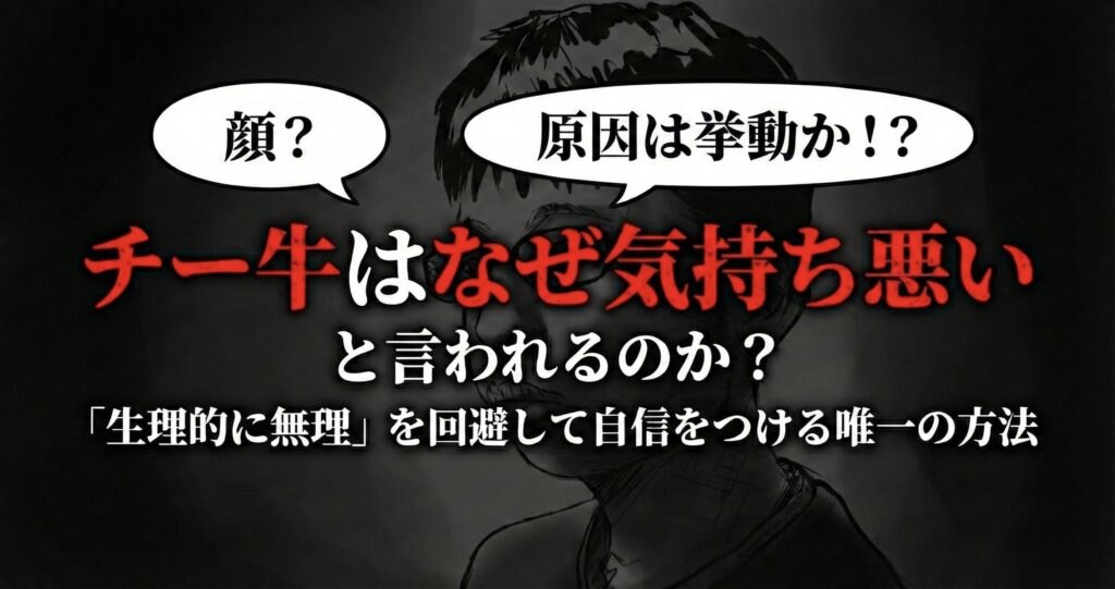 チー牛が気持ち悪いと言われる原因を知り、身だしなみを整えて脱却しようとする男性のイメージ