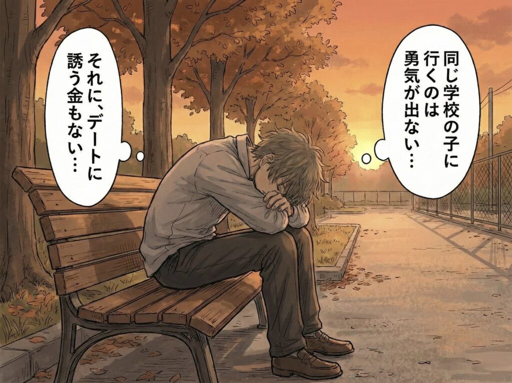 同じ学校の子をデートに誘う勇気がなく、金欠で悩む男子高校生